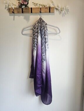 Roberto Cavalli 100% Silk Purple Ombre Leopard Print Scarf